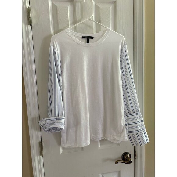 BCBGMaxazria White with Striped Sleeves Shirt - Picture 1 of 2